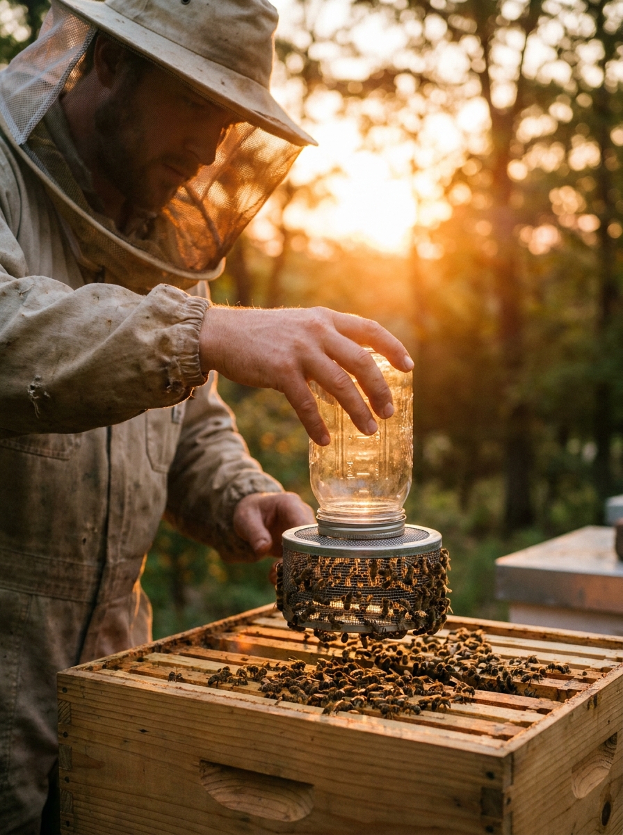 1 To 1 Sugar Syrup Recipe For Bees: The Ultimate Spring Feeding Guide Beekeeper tending beehive at twi… 202608271153