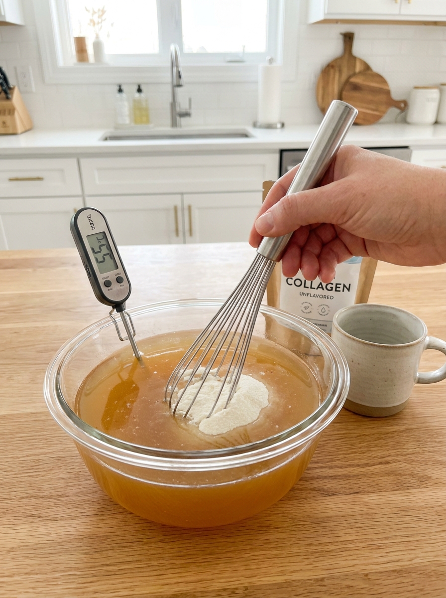 Chef whisking collagen into broth 202608281555
