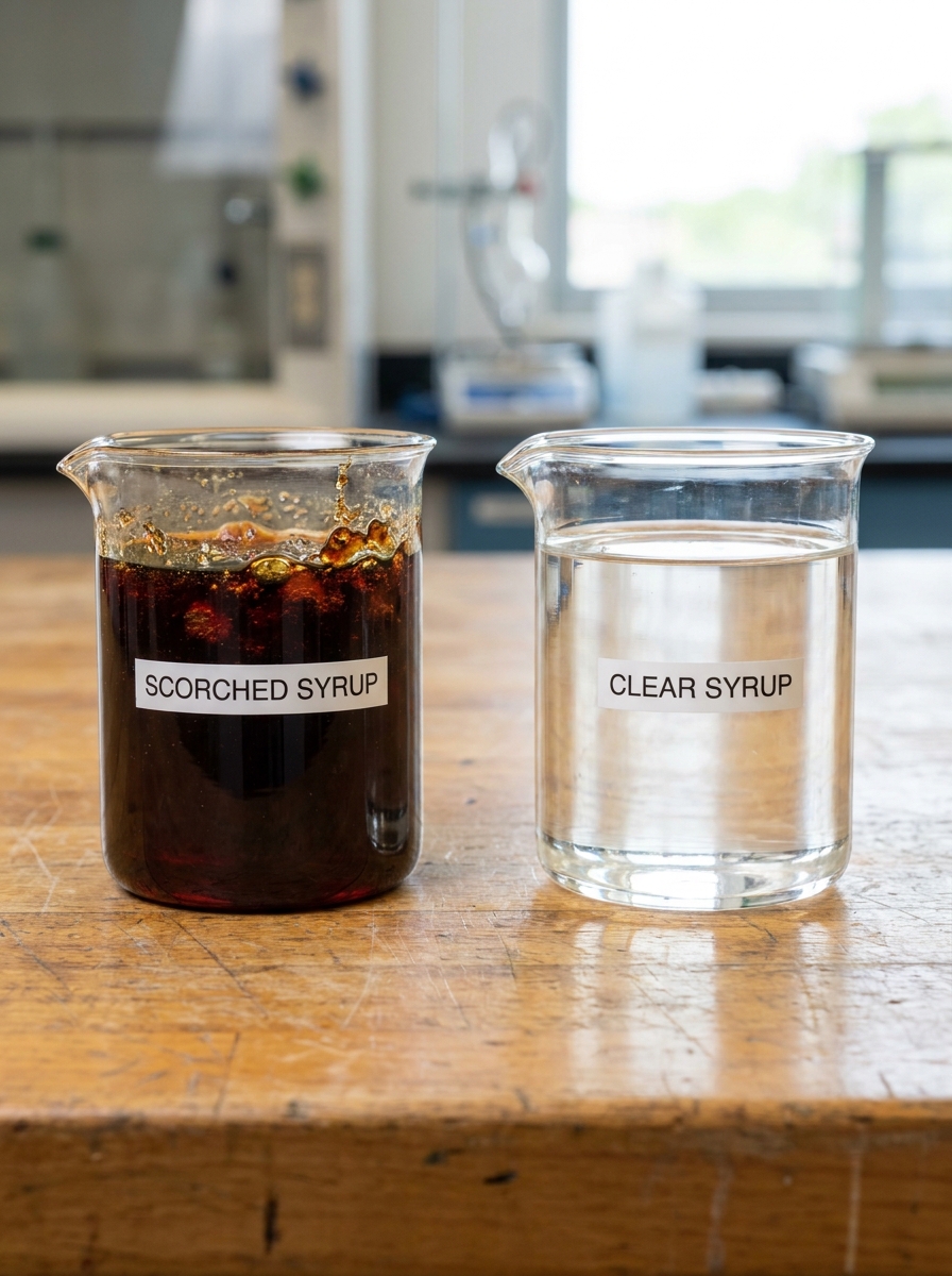 Comparing clear and scorched syrup 202608281109