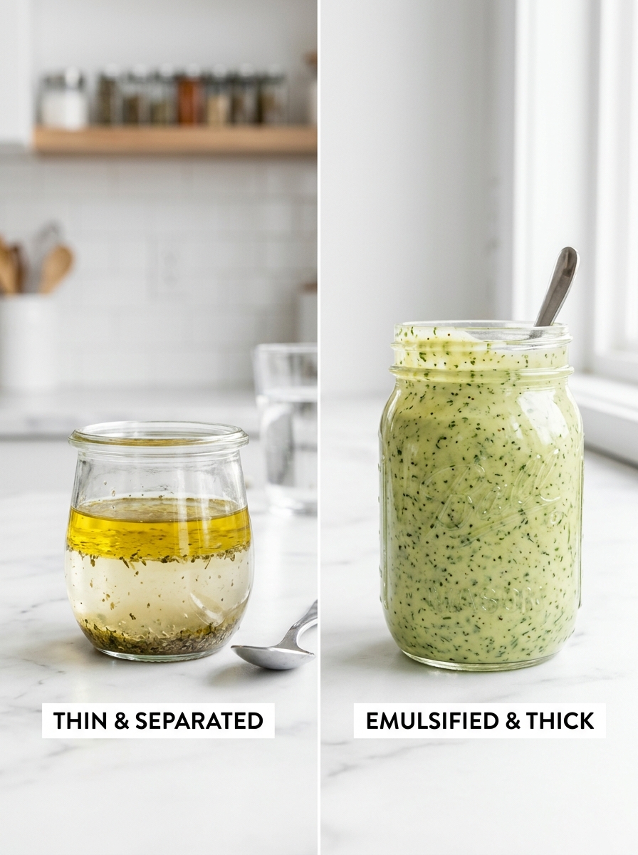 0 Calorie Salad Dressing Recipe: Foolproof Zesty Herb Vinaigrette from Scratch Comparing dressing consistency 202608260902