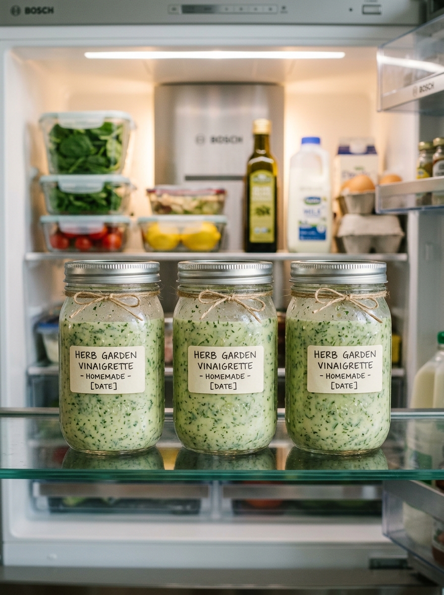 0 Calorie Salad Dressing Recipe: Foolproof Zesty Herb Vinaigrette from Scratch Glass jars in refrigerator 202608261101