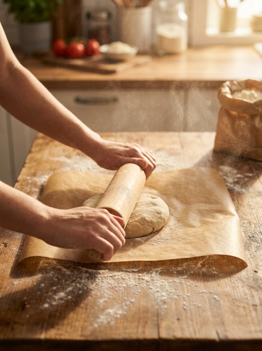Bob's Red Mill 1 To 1 Pizza Crust Recipe: Crispy, Chewy, and Foolproof Hands rolling pizza dough 202608281033