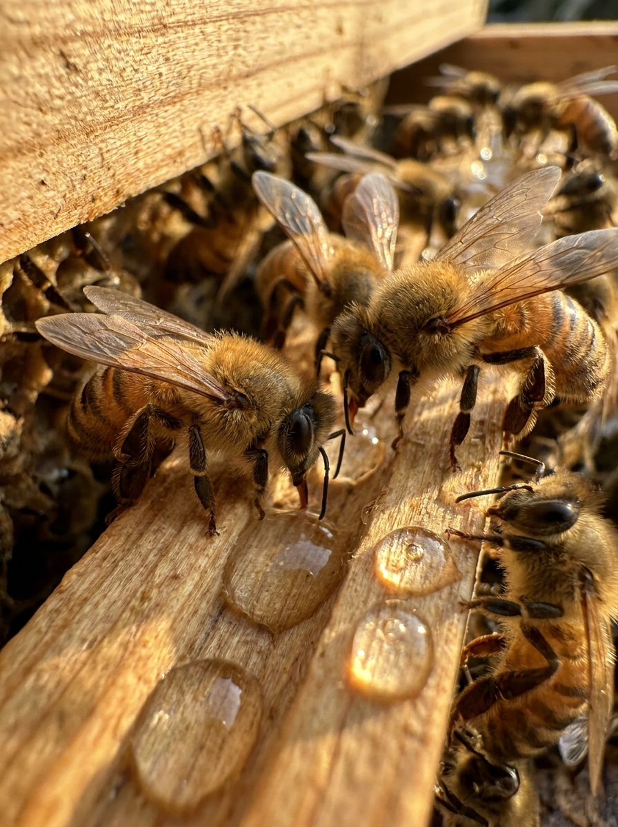 Honeybees drinking sugar syrup 202608271217