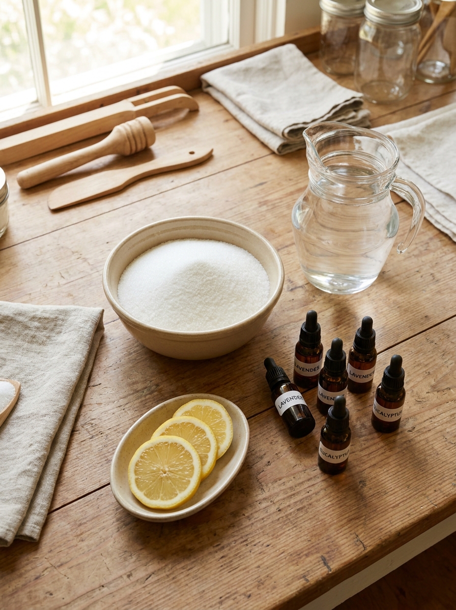 1 To 1 Sugar Syrup Recipe For Bees: The Ultimate Spring Feeding Guide Ingredients on wooden worktable 202608271151