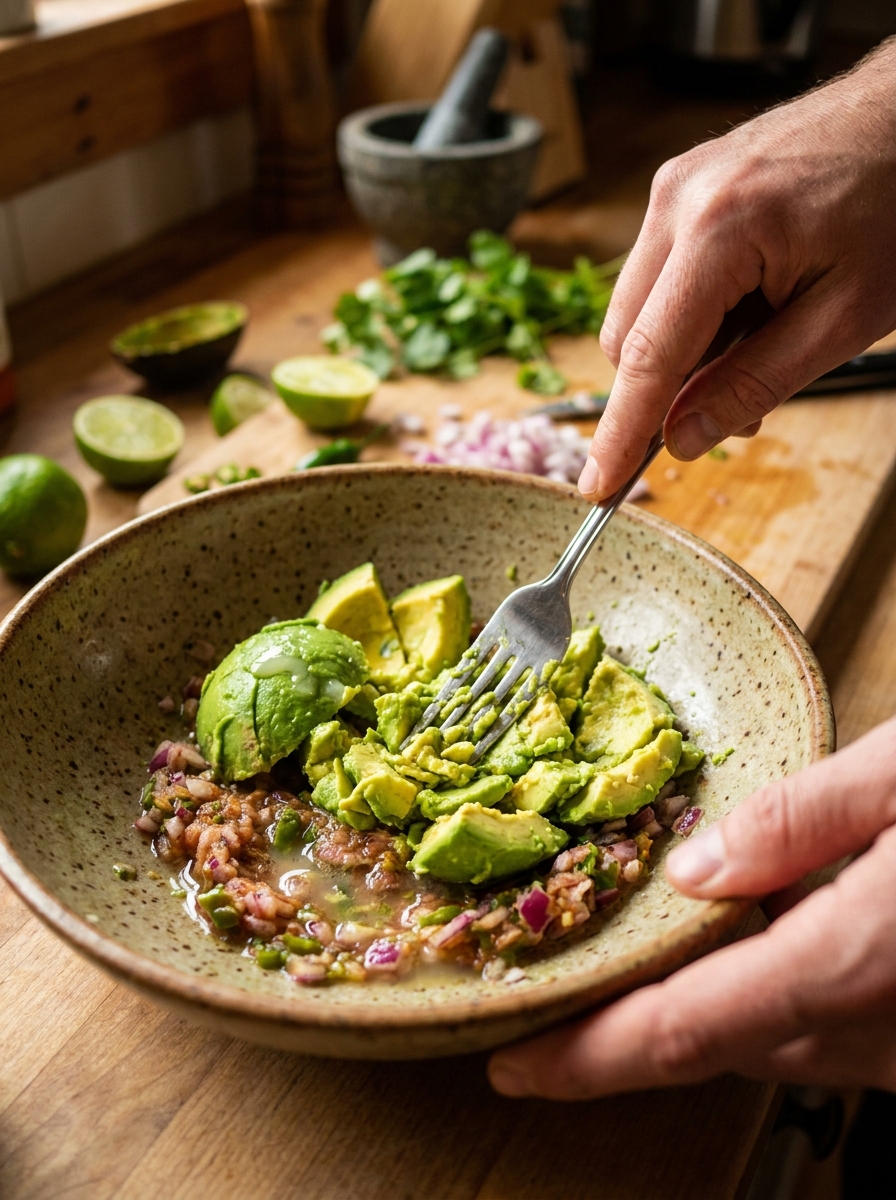 Mashing avocado for guacamole 202608281544