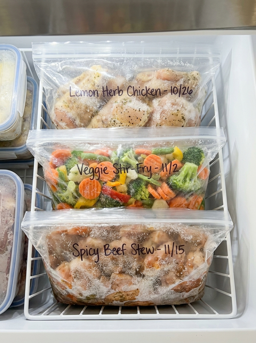 5 Dinners 1 Hour Recipes: The Ultimate Weeknight Meal Prep System Meal prep bags in freezer 202608281154
