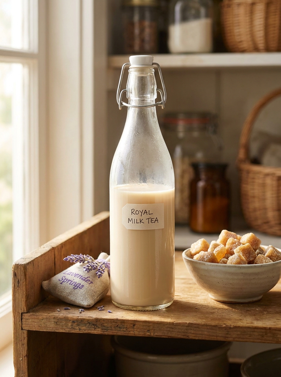 Milk tea on wooden shelf 202608281533