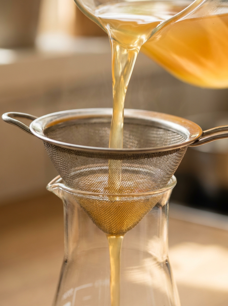 Pouring golden broth through str… 202608281555