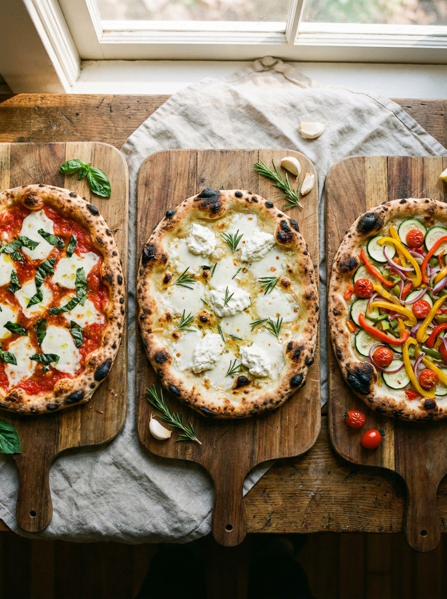 Bob's Red Mill 1 To 1 Pizza Crust Recipe: Crispy, Chewy, and Foolproof Three artisan pizzas on boards 202608281037