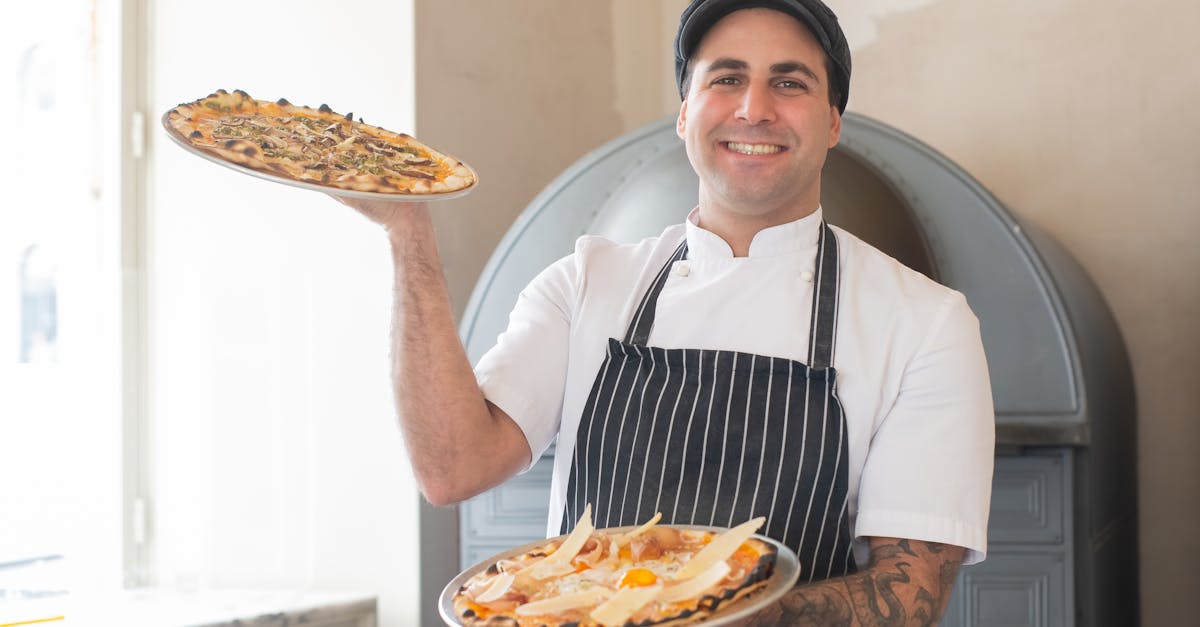a cheerful chef presents delicious pizzas in a cozy pizzeria setting showcasing culinary skills