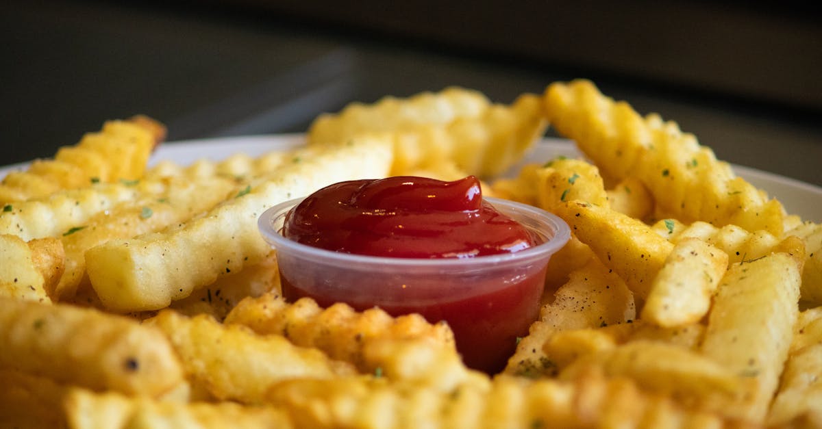 a plate of crispy crinkle cut french fries with a side of ketchup perfect for food enthusiasts