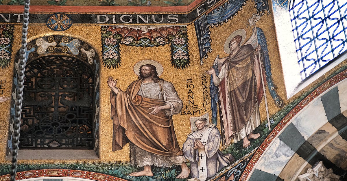 beautiful mosaic artwork depicting religious figures inside aachen cathedral germany