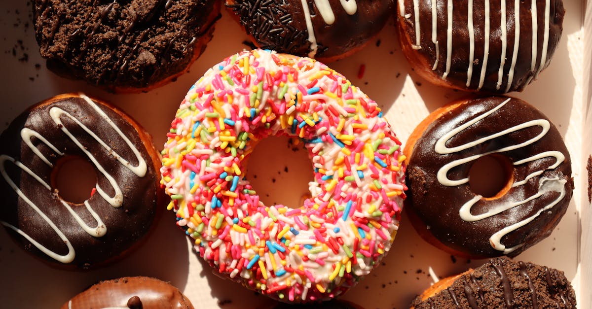 bright and delicious donuts with sprinkles and chocolate perfect for bakery promotions and dessert 4