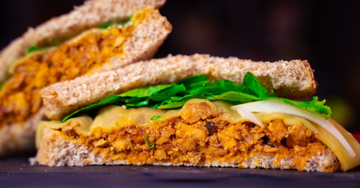close up of a flavorful mexican style chicken sandwich with vegetables