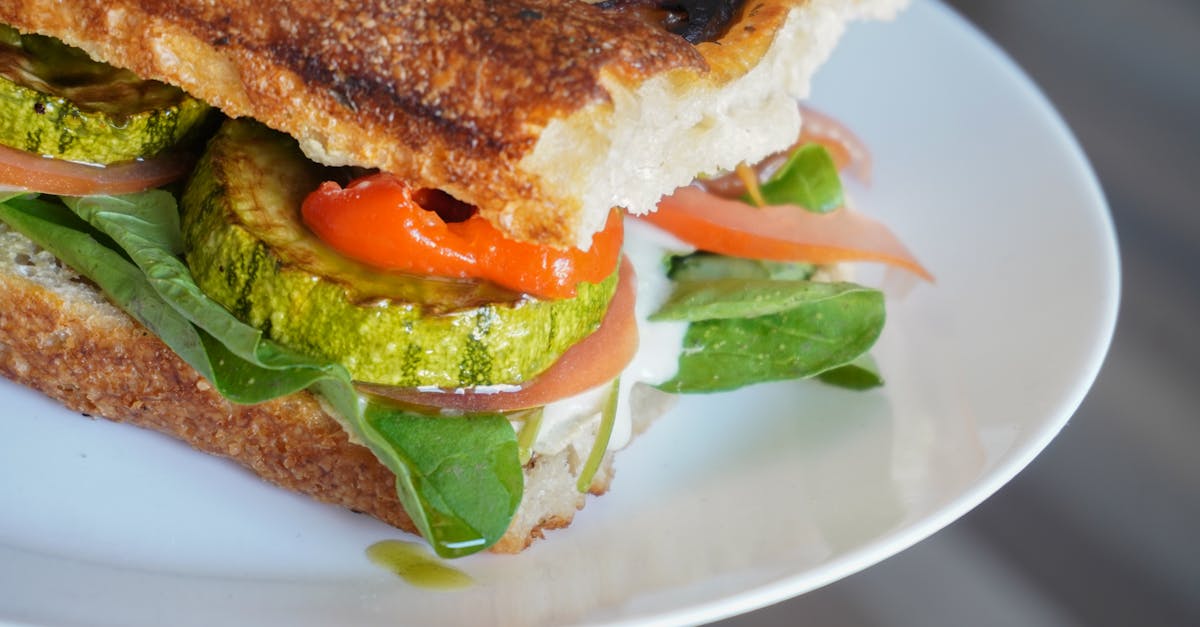 close up of a mouthwatering vegetarian sandwich with fresh vegetables and grilled zucchini