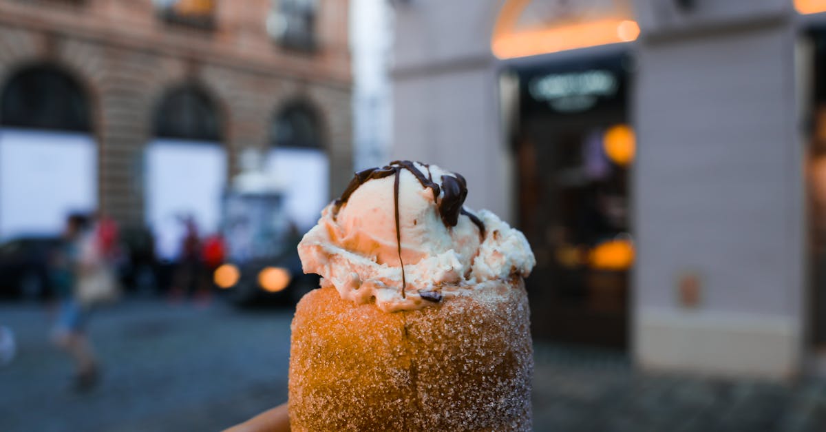 Home close up of a sweet treat with ice cream and chocolate in an urban street 5