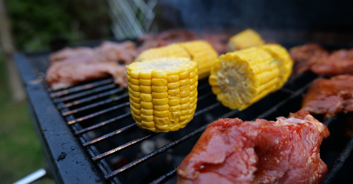 close up of corn and meat grilling on a barbecue perfect summer cookout
