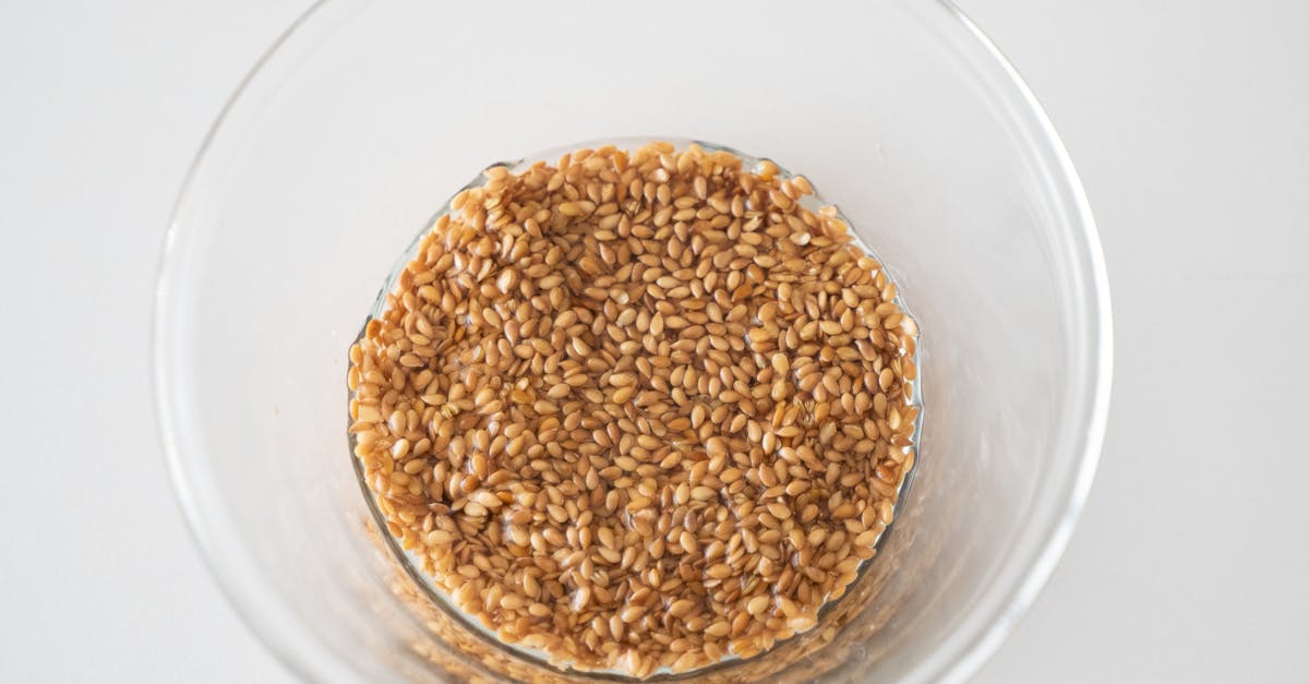 close up of wheat berries soaked in a glass bowl viewed from above