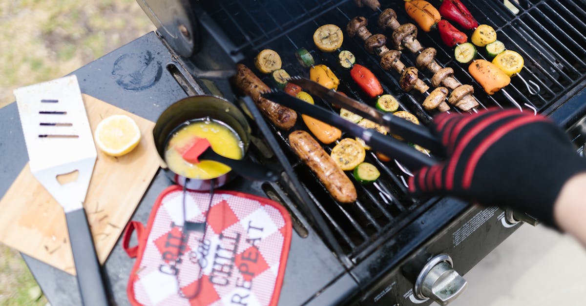 colorful grilling scene with sausages veggies and grilling tools on a barbecue 1
