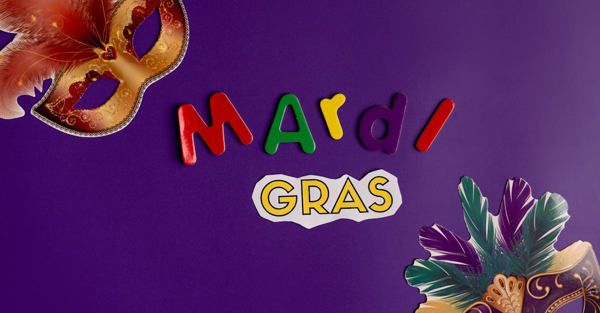 Home colorful mardi gras masks and text on a purple background for festive celebrations
