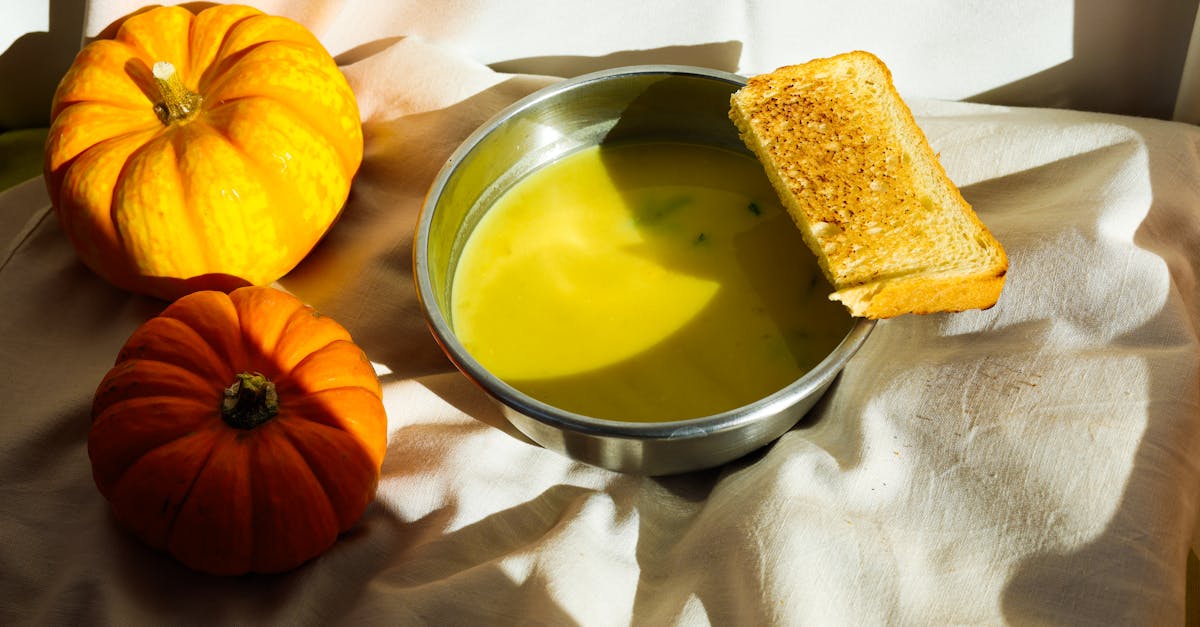 cozy autumn scene with pumpkin soup and grilled bread perfect for fall meals