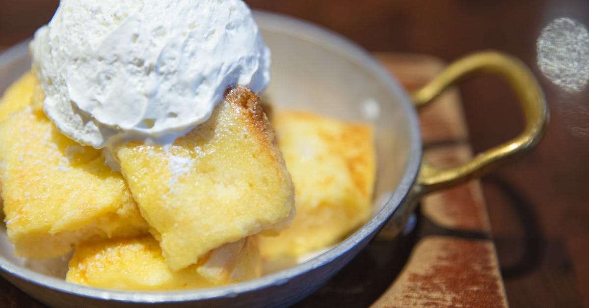 delicious creamy vanilla ice cream served on golden brown french toast in a pan 1