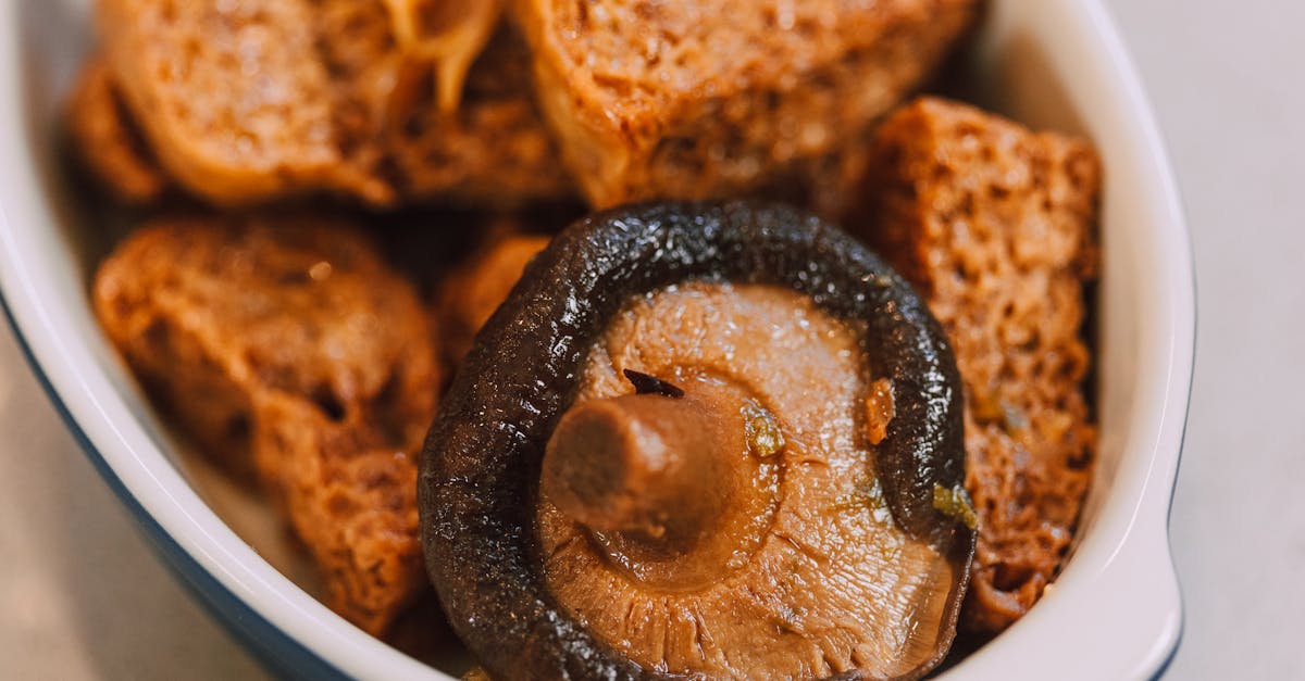 delicious traditional asian dish featuring mushrooms and textured ingredients in a bowl
