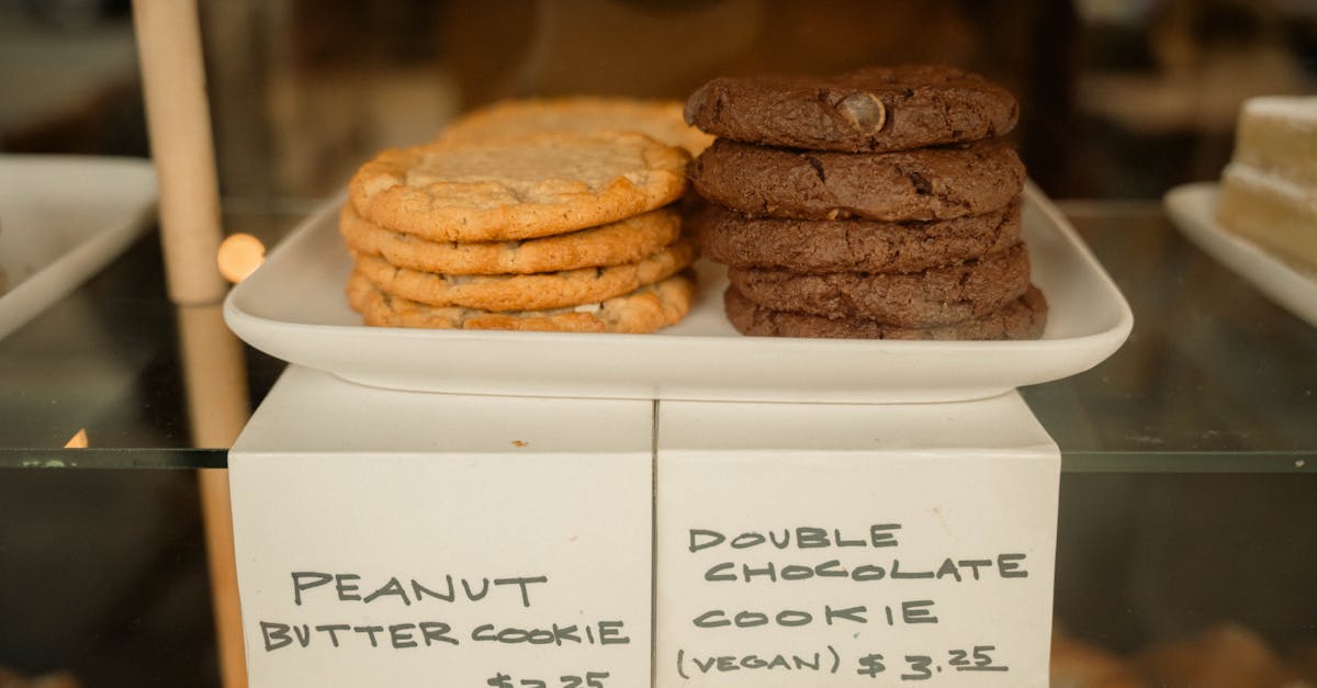 display of peanut butter and vegan chocolate cookies in a bakery shop 2