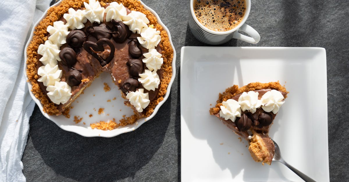 enjoy a slice of chocolate cream pie alongside a hot cup of coffee for a perfect treat 1