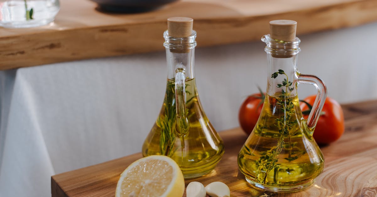 fresh garlic and lemon with olive oil bottles perfect for italian cuisine captures freshness and f