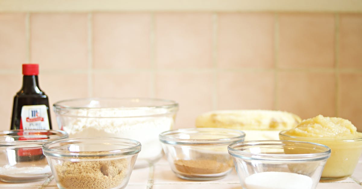 glass bowls with baking ingredients on a kitchen counter ideal for baking projects
