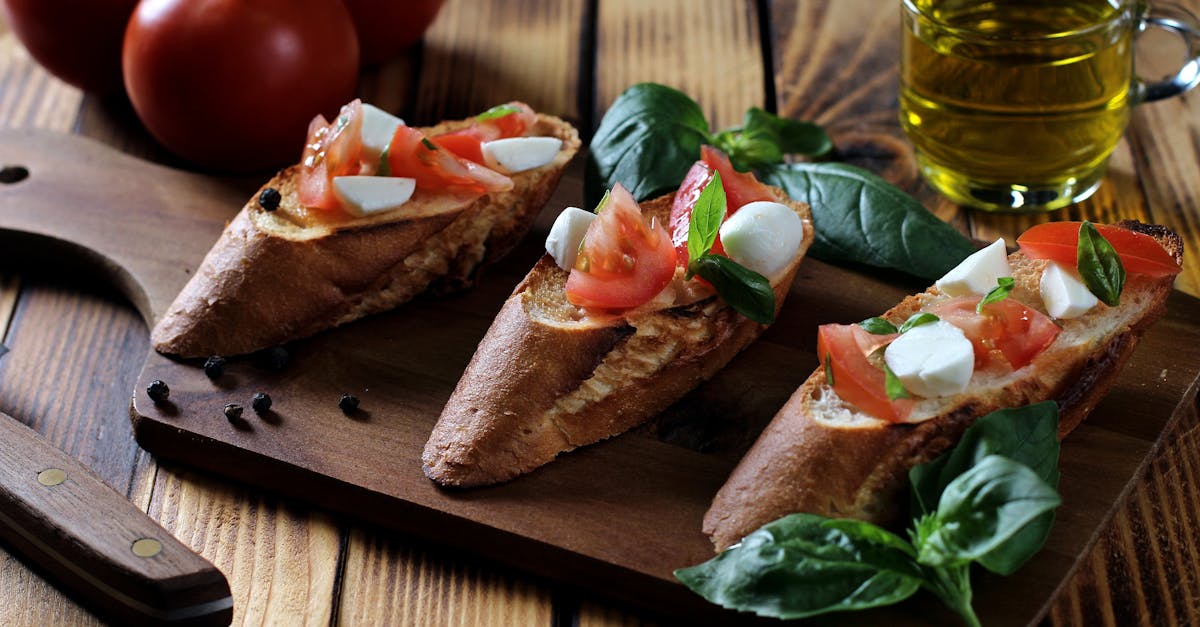 savor fresh bruschetta topped with tomatoes mozzarella and basil on rustic bread