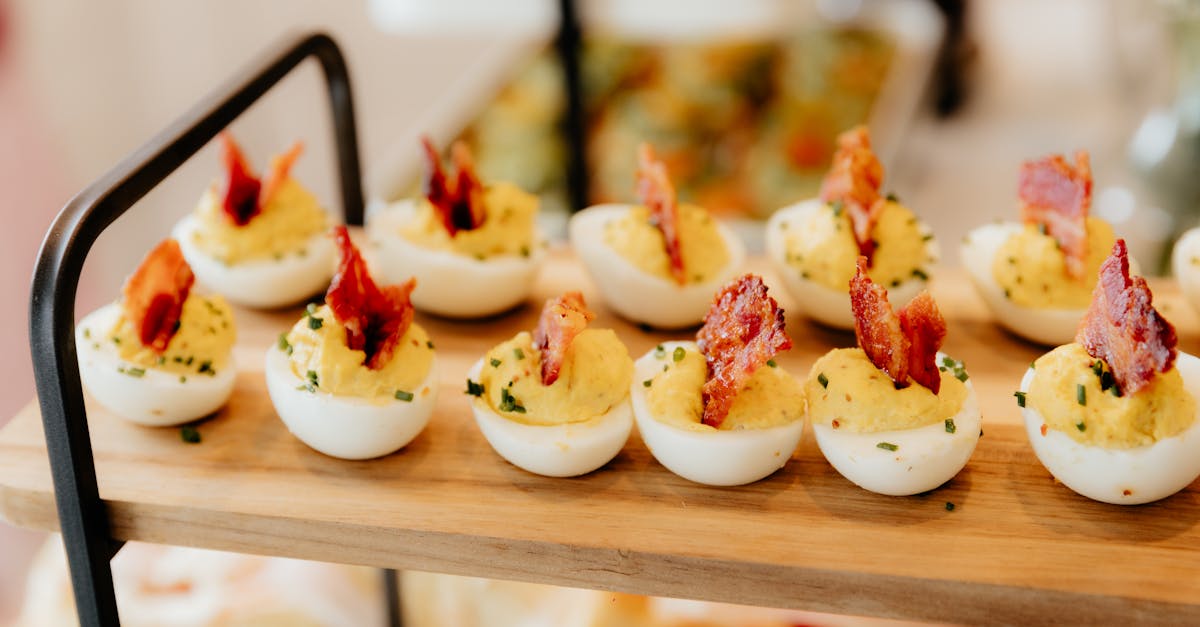 savory deviled eggs topped with crispy bacon perfect for party appetizers