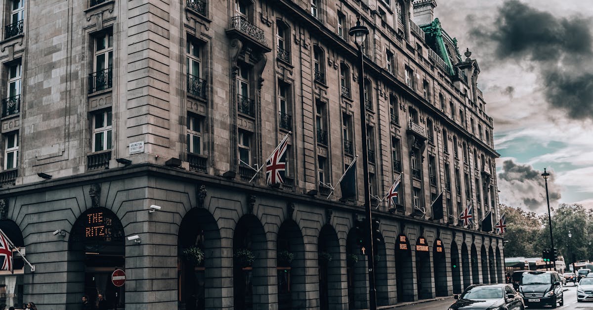street view of the ritz hotel in london with iconic architecture and vehicles