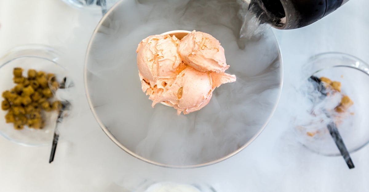 top down view of liquid nitrogen ice cream preparation with fruits and nuts 3