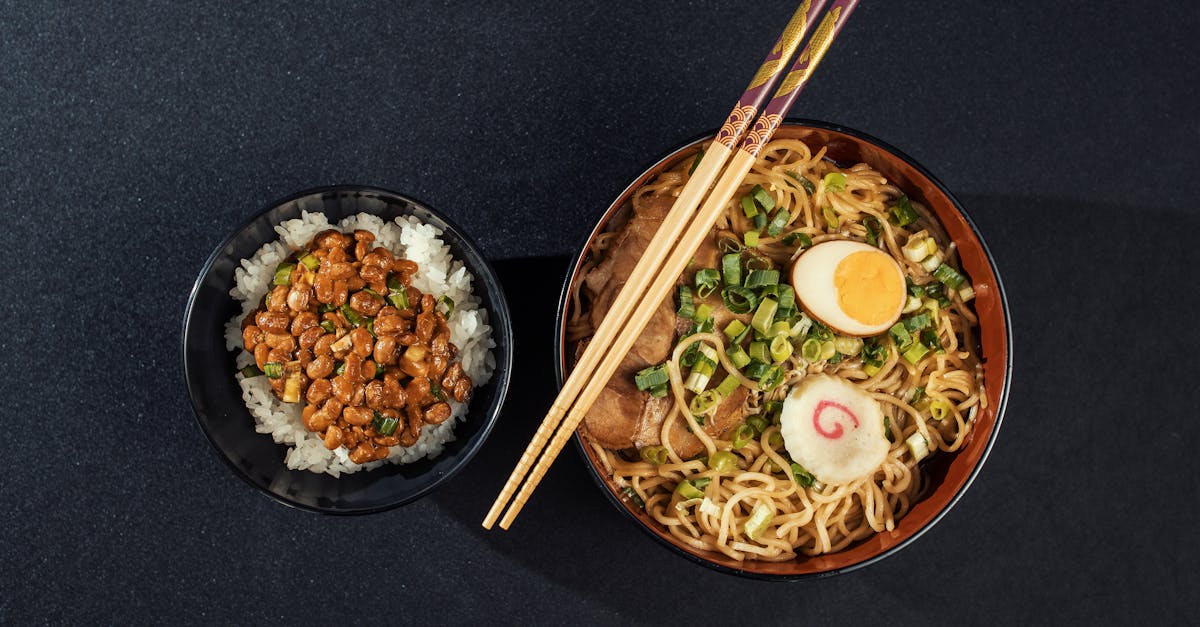 top view of a japanese ramen and natto rice bowl perfect for culinary photography