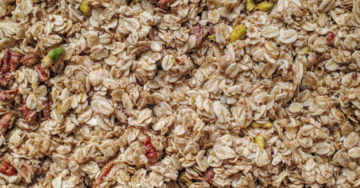 top view of healthy homemade granola made with oats nuts and seeds perfect for breakfast