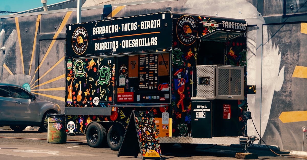 vibrant mexican food truck offering tacos and burritos in a lively urban environment