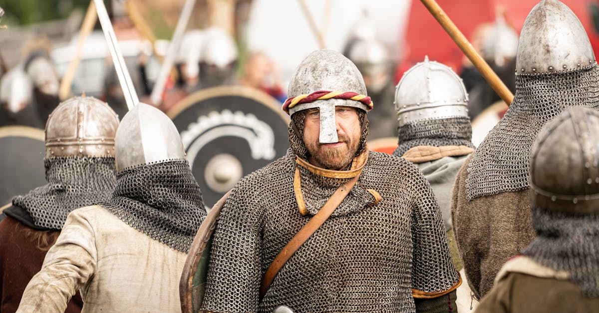 viking reenactors in historical armor at a medieval festival in szczecin poland
